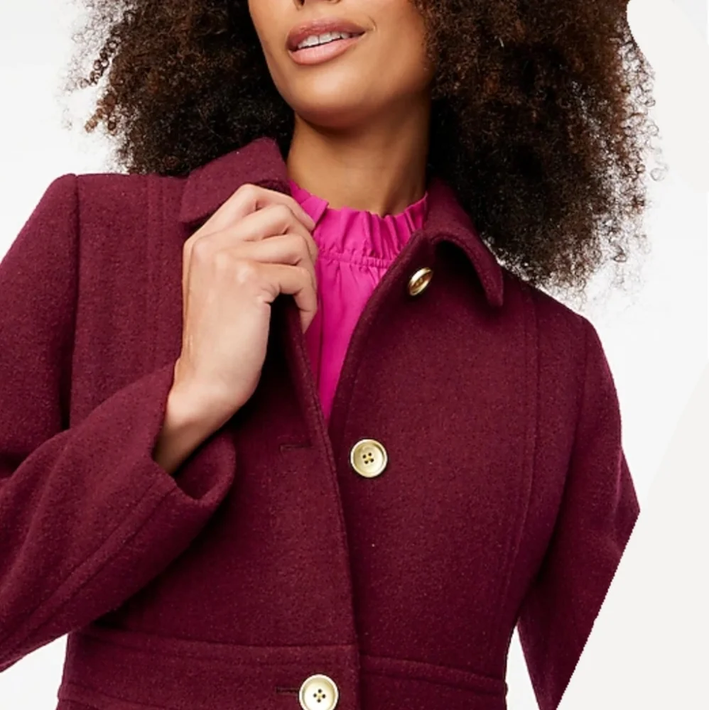 NEW J. Crew Wool Blend Lady Coat Warm Burgundy Fitted Winter - Picture 2 of 14